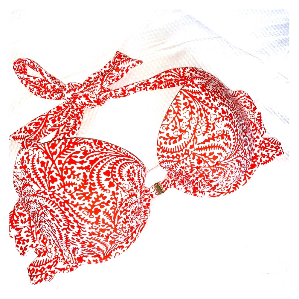 aerie Halter orange and White Bikini Top 36D